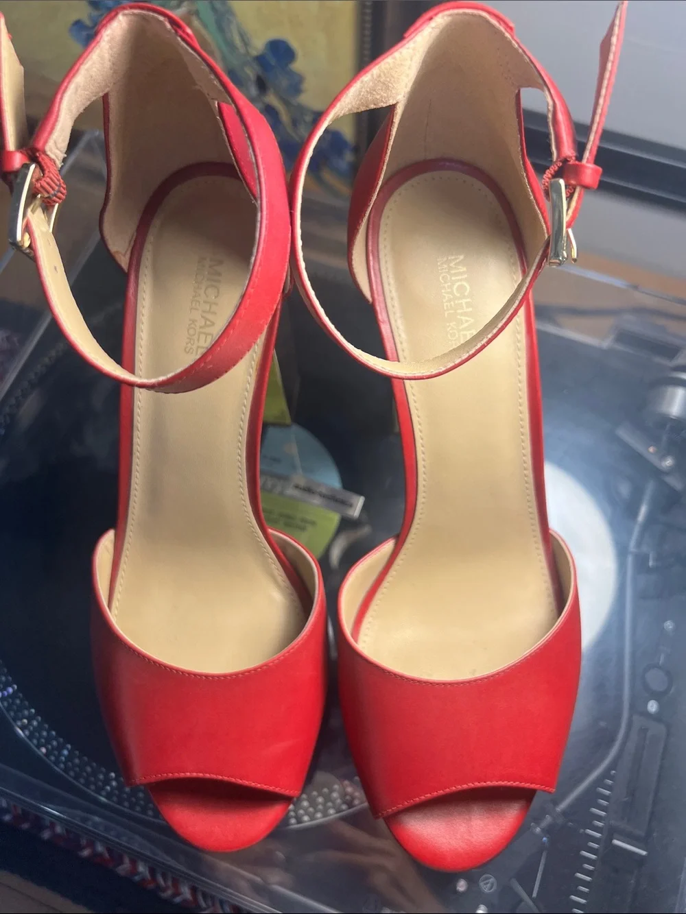 MICHAEL KORS Red Platform Ankle-Strap Sandals
